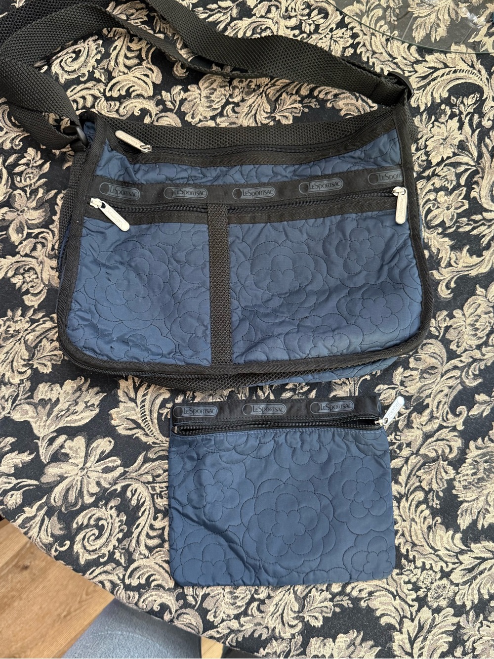 Lesportsac Navy Quilted Crossbody Messenger with Matching Pouch